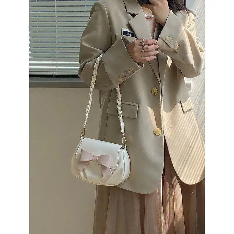 Shoulder Bags Women Bow Sweet Handbags Pleated Crossbody Soft Little PU Leather Bag Gentle All-match Portable Underarm