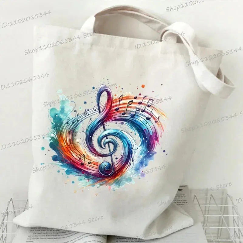 Women Handbags Music Notation Canvas Bag Funny Watercolor Music Note Shoulder Bag for Teen Fashion Design Side Bag for Ladies